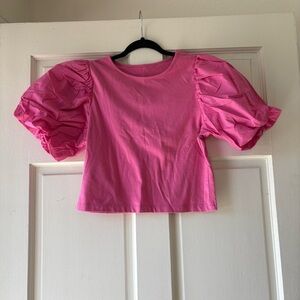 A New Day Bright Pink Puff Sleeve Crop Top SB2